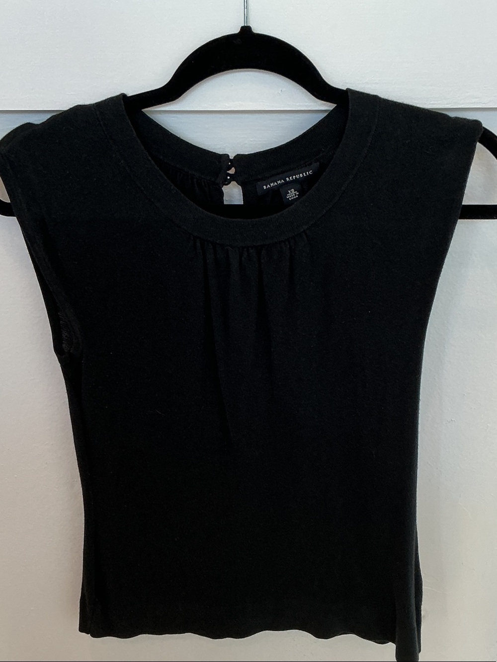 Banana Republic Black Sleeveless Jersey Tank with Gathered Neck